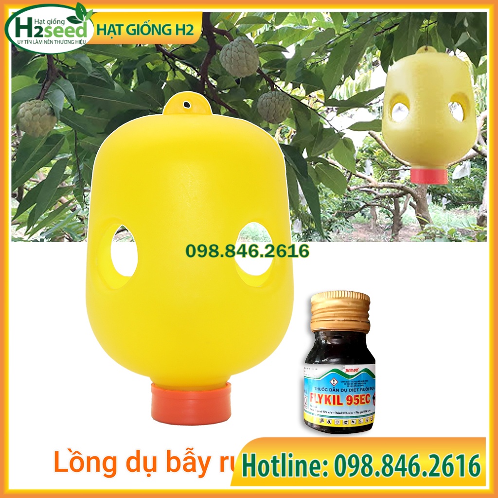Set 2 lồng bắt + lọ 20ml Flykil hấp dẫn côn trùng ruồi vàng đục trái
