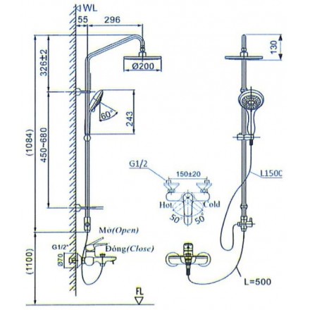 Vòi Sen Tắm Cây Inax BFV-1405S Nóng Lạnh