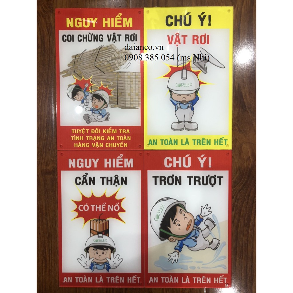 BIỂN CẢNH BÁO CHẤT LIỆU MICA ĐÀI LOAN 3 LY (15x24cm) CẮT LAZER- HÌNH THẬT, CÓ SẴN