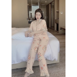 Pyjama lụa mango cộc tay quần dài