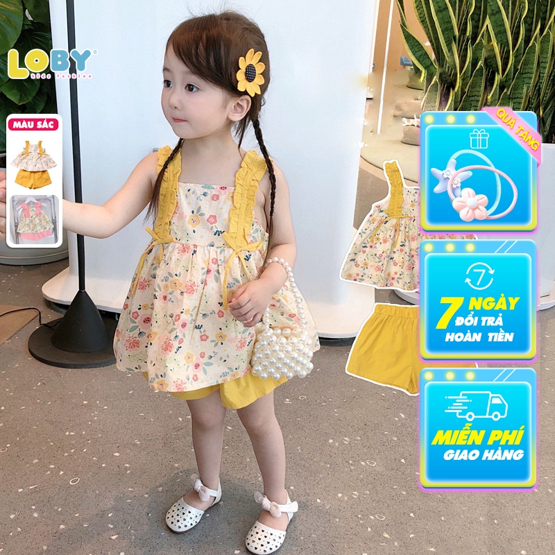 Đồ bộ mùa hè bé gái LOBY in họa tiết hoa lá B0503006 (8 tháng - 5 tuổi)