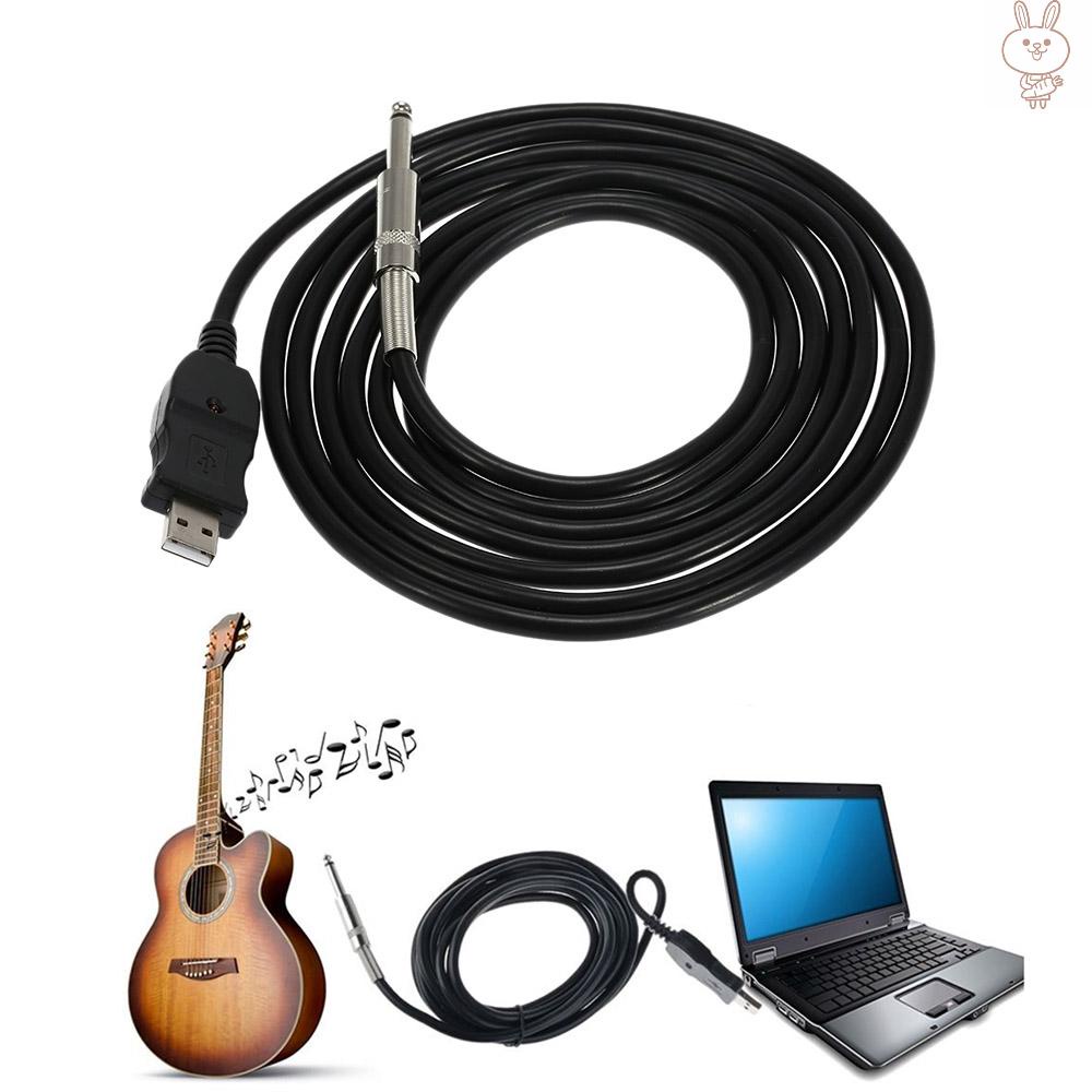 OL New Guitar Bass 1/4'' 6.3mm To USB Link Connection Instrument Cable Adapter for PC/MAC Recording 3M