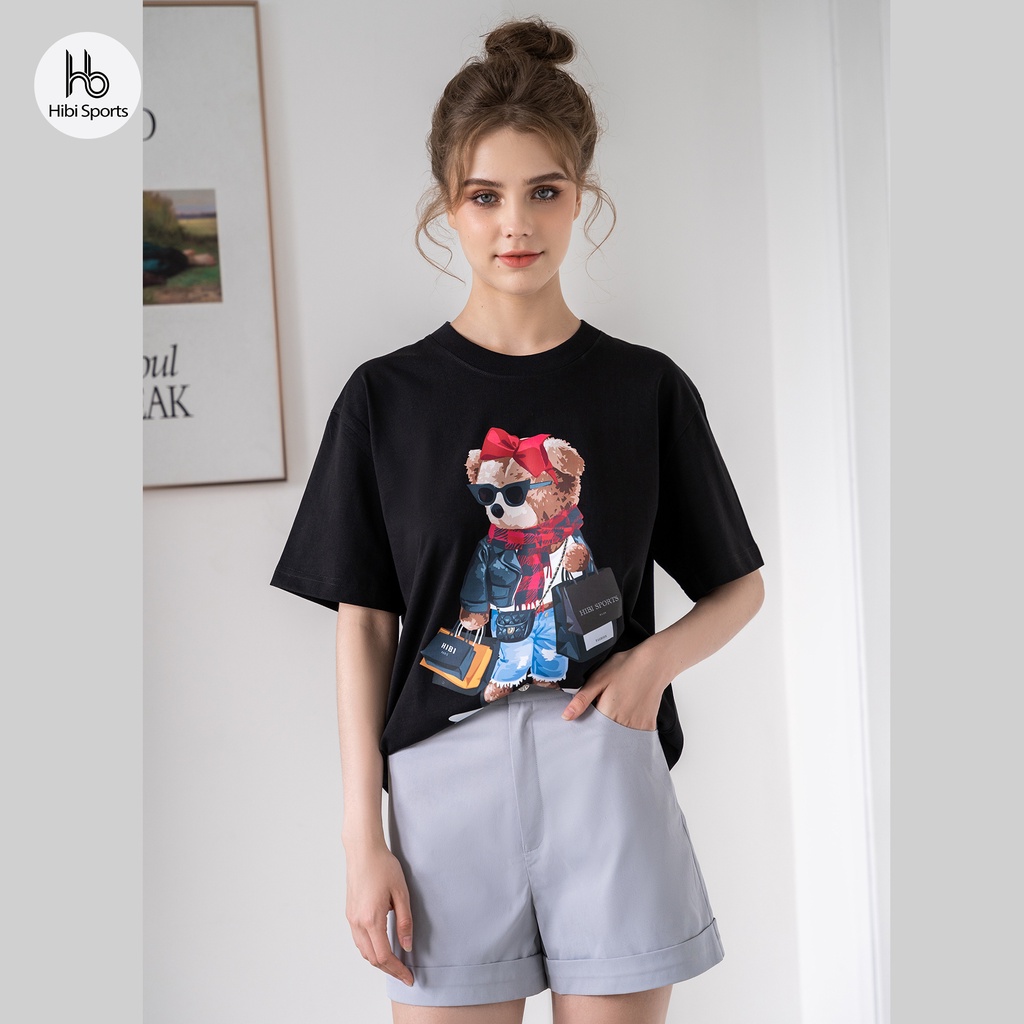 Áo thun tay lỡ Hibi Sports NGHIỆN SHOPPING ST006 kiểu phông unisex nam nữ, vải cotton Premium, form oversize