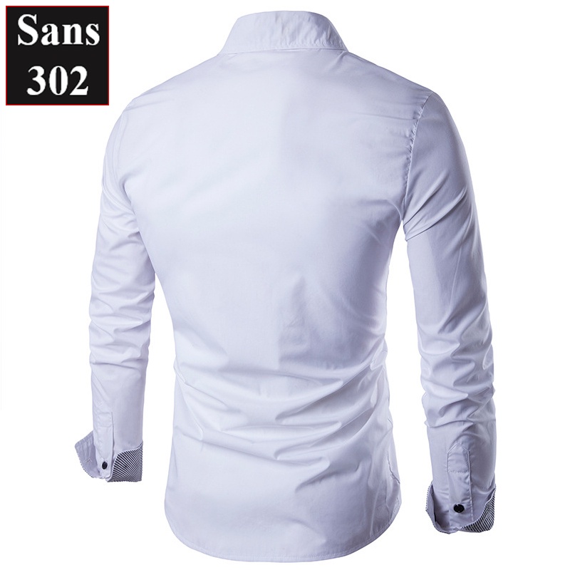 Áo sơ mi nam họa tiết tay dài Sans302 thời trang hot phong cách trẻ trung hàn quốc trắng đen cao cấp