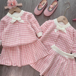 set váy len kẻ hồng QCCC