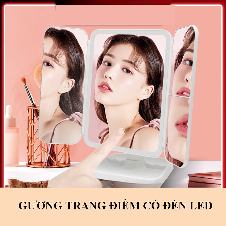 Gương Trang Điểm Có Đèn Led 4K, Gương Trang Điểm Để Bàn Xoay 360 Độ Phóng Đại Gấp 3 Lần Tiện Lợi Sạc Pin Cao Cấp