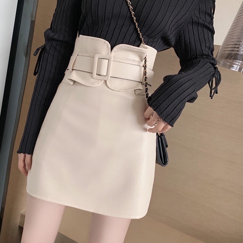 Chân váy da cạp siêu cao kèm đai | BigBuy360 - bigbuy360.vn