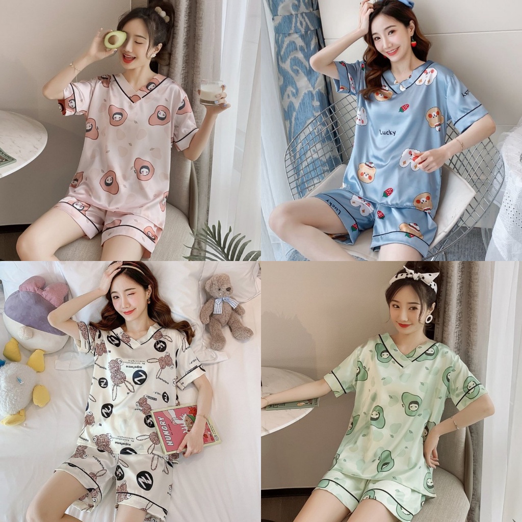 Bộ đồ ngủ lụa cộc tay Hàn Quốc