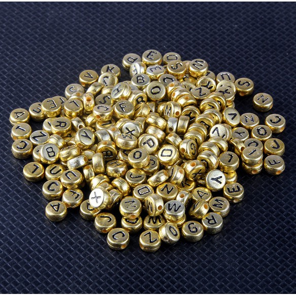 Set 100 hạt nhựa acrylic 4x7mm họa tiết chữ cái làm trang sức thủ công