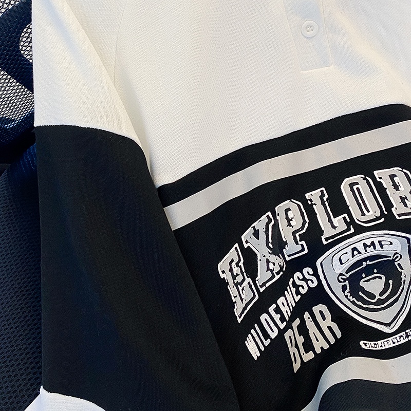 ZHELIHANGFEI Áo Thun POLO Dài Tay Thời Trang Retro Mỹ Cá Tính