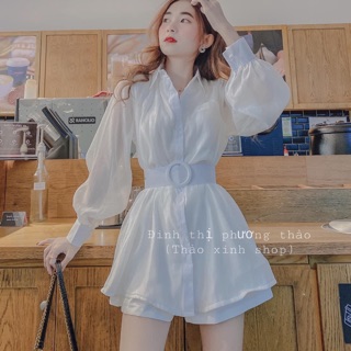 SET ÁO SƠ MI GIẤU QUẦN KÈM ĐAI MIX QUẦN ĐŨI TRẮNG