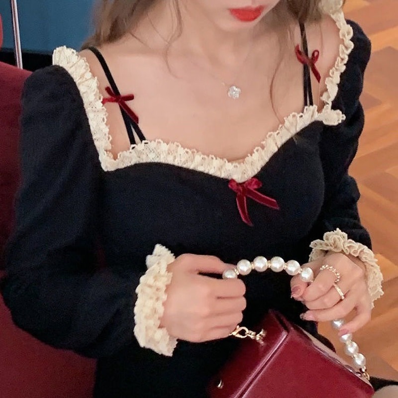 Đầm Ren Tay Dài Dáng Ôm Thời Trang Phương Tây Kiểu Hàn Quốc Cho Nữ đầm bầu váy nữ váy bé gái váy dài chân váy dài váy nữ chân váy dài