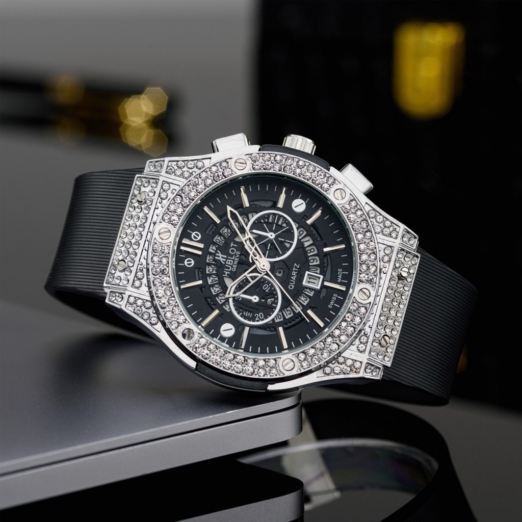 Đồng hồ nam Hublot đính đá - đồng hồ unisex cặp đôi dây cao su có bảo hành 12 tháng.602