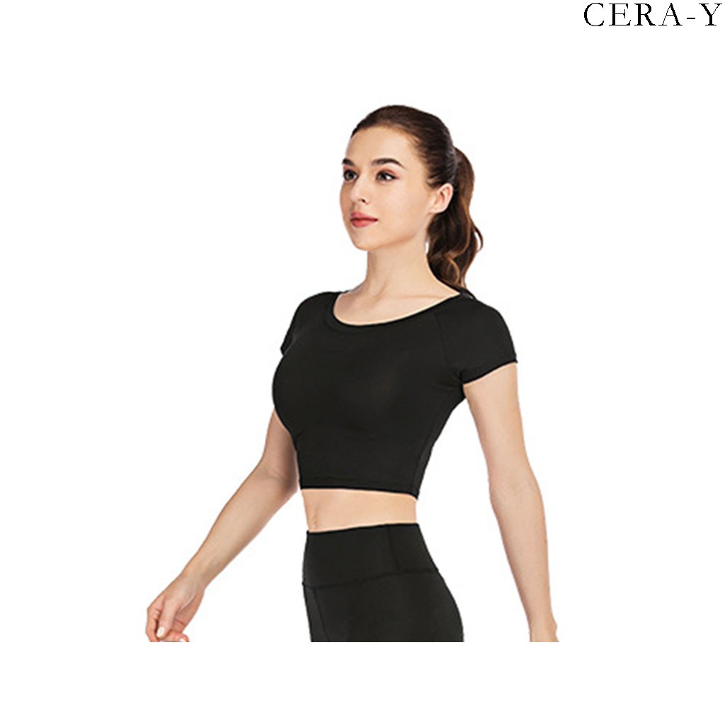 Áo thun thể thao form ôm croptop CERA-Y màu đen CRA002