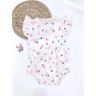 Áo liền quần Baby in hoa chất liệu vải đũi tơ cho bé gái từ 6 tháng đến 2 tuổi