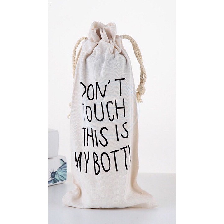 Túi Vải Canvas In Chữ Dây Rút Dùng Đựng Bình Nước 500ml - 600ml - 1000ml