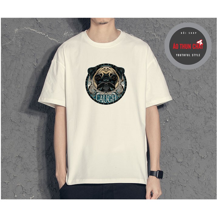 [FREESHIP] Áo thun nam nữ cotton tay lỡ Chó Pug Siêu Ngầu form rộng full size hai màu đen trắng basic, áo phông oversize