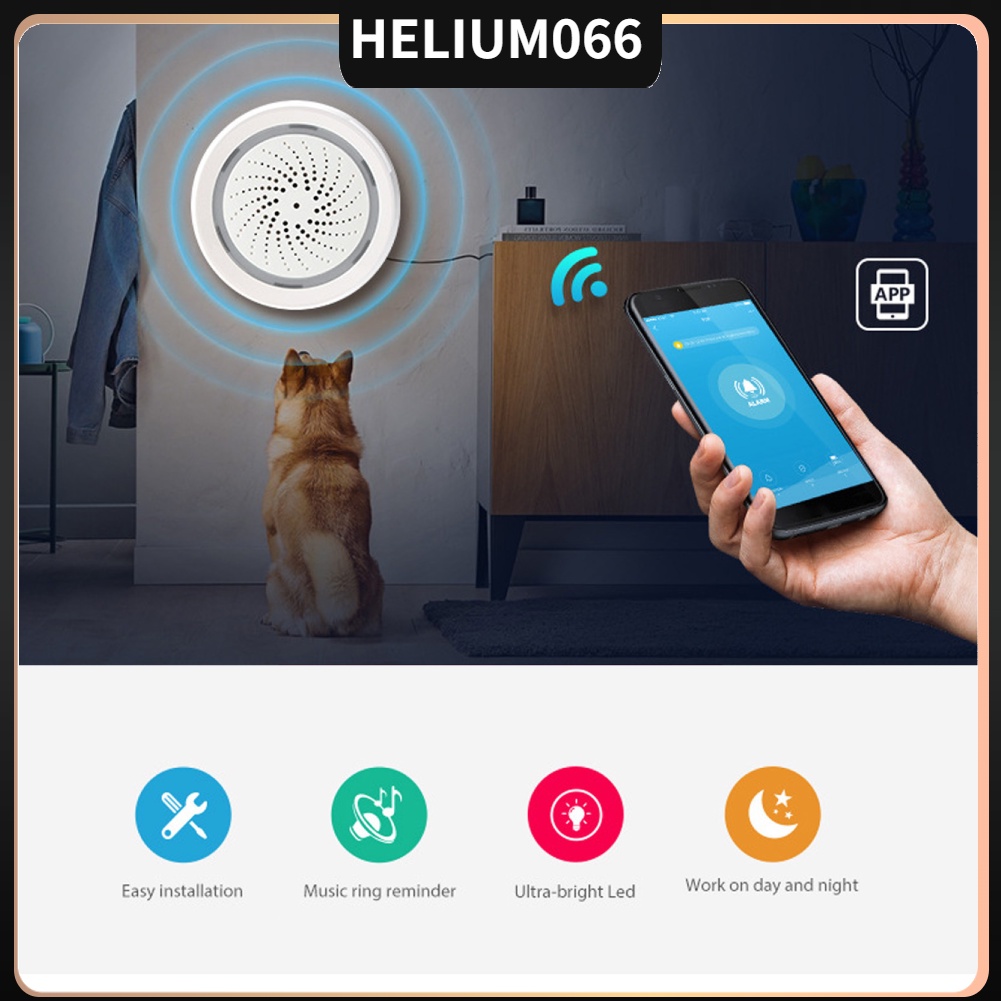 Wifi Báo động thông minh Nhiệt độ Độ ẩm Màn hình Âm thanh Ánh sáng Cảnh báo Điều khiển bằng giọng nói Hoạt động với Tuya Helium066