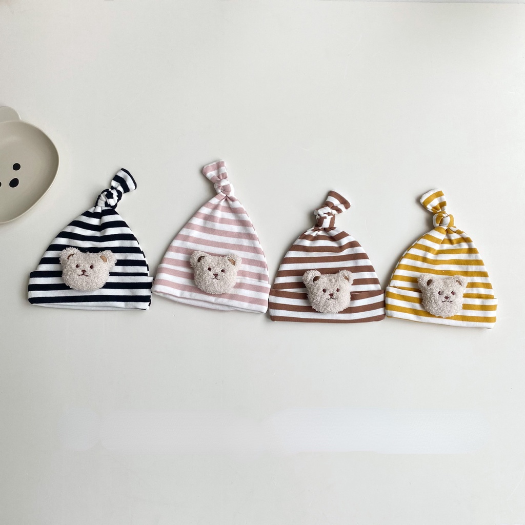 Mũ Lưỡi Trai Kẻ Sọc Đính Hình Gấu Dễ Thương Cho Bé