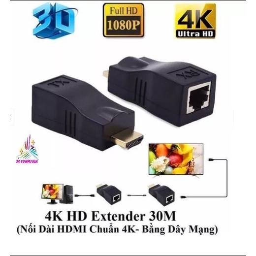 Bộ kéo dài HDMI Extender 30m, qua cáp mạng Cat5E,6 chuẩn RJ45 ECOBA