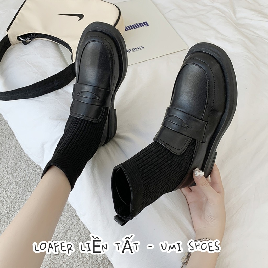 [CÓ SẴN] Giày boot liền tất ulzzang LOAFER năng động cổ chun ôm chân co giãn đế bằng da mềm đơn giản trẻ mới hot đẹp hot