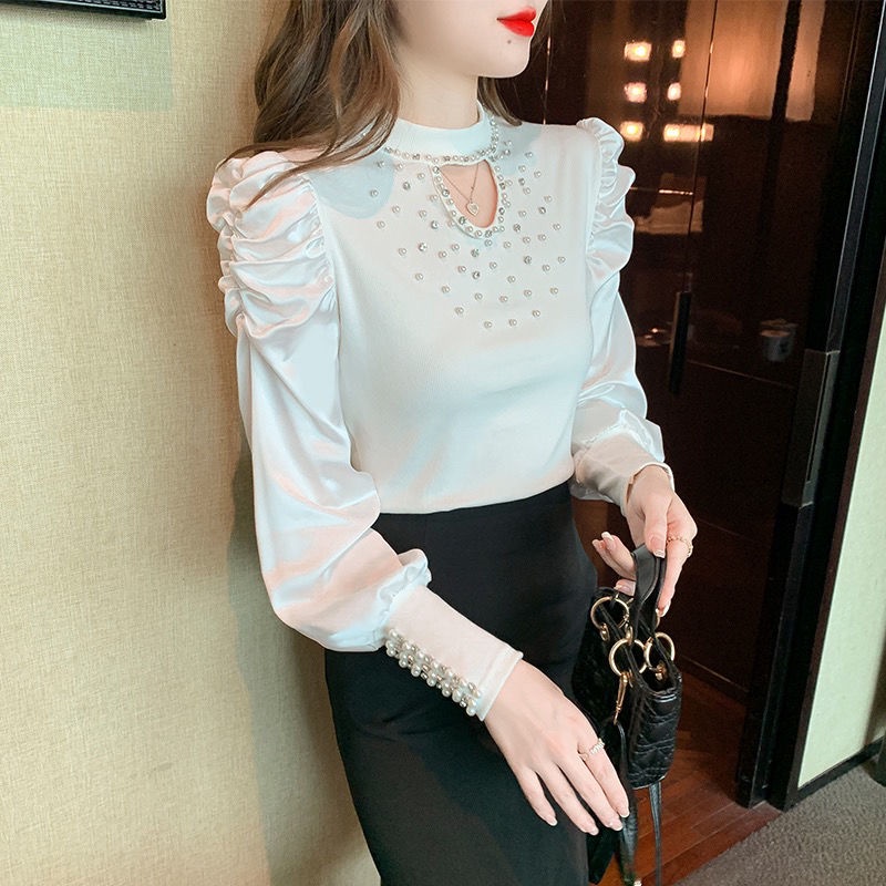 Áo Sơ Mi Chiffon Tay Dài Phồng Cổ Cao Thời Trang Dành Cho Nữ