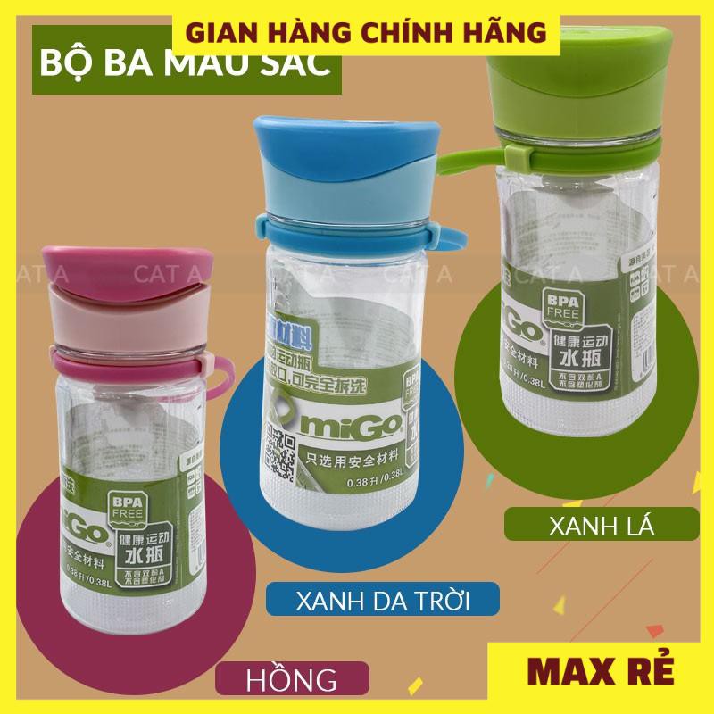 Bình đựng nước bằng Nhựa BPA FREE MIGO Cao cấp  - An toàn, trong suốt, có rây lọc, quai[380ml - 1784]