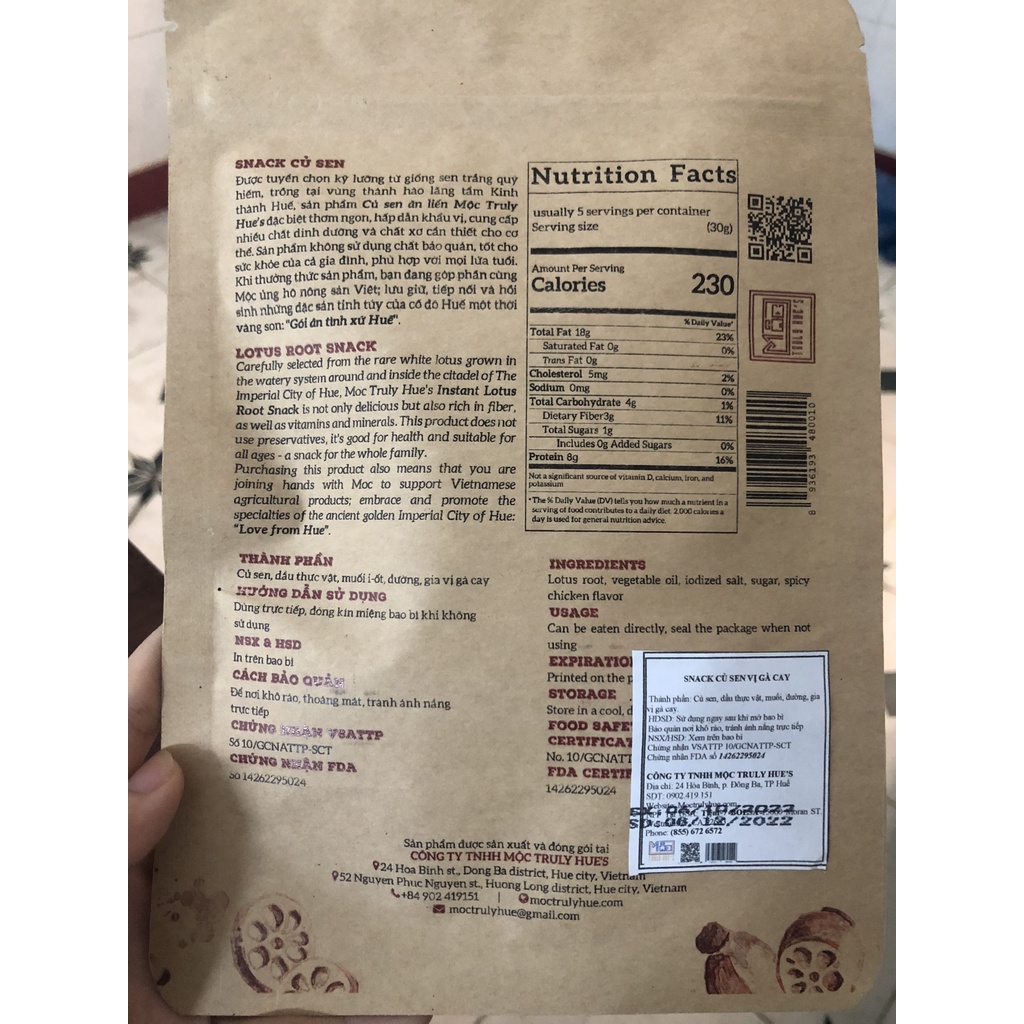 [VSATTP] Snack Củ Sen Huế Thơm Giòm Ít Béo Túi 50gram - Mộc Truly Hue's