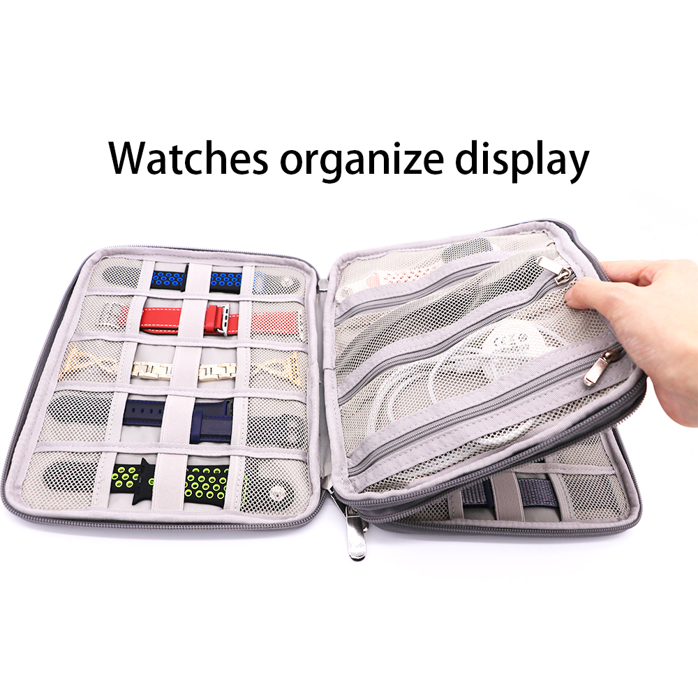 CHINK New Watch Strap Organizer Earphones Watch Storage Bag Watch Band Box Case Pouch Portable Travel USB Cable Watch Holder Black/Black/Grey