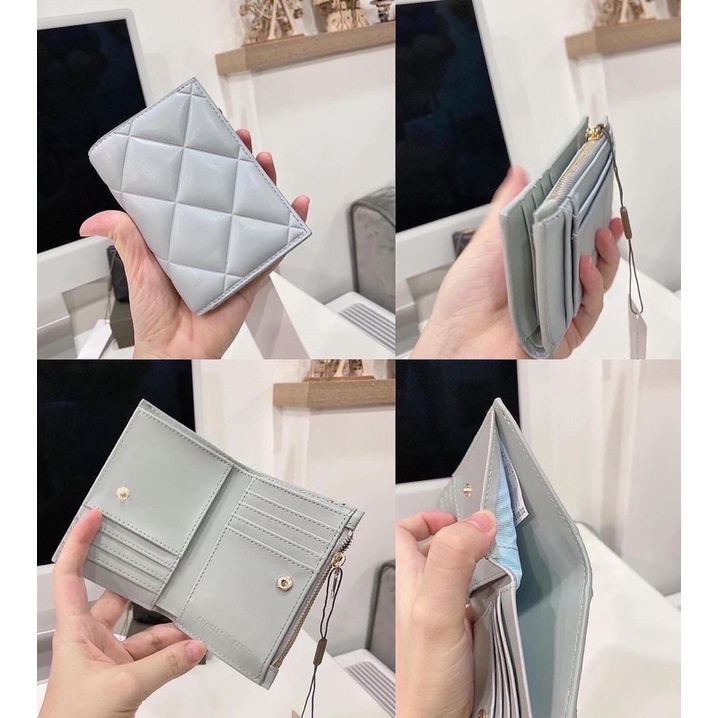Ví nữ Card holder cầm tay trám ô gập ngắn bỏ túi nhiều ngăn thời trang da cao cấp đựng tiền thẻ