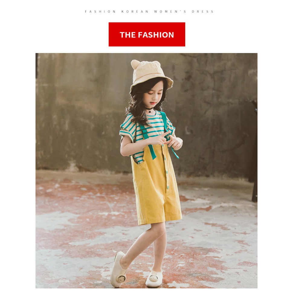 Combo 2 món quần áo trẻ em cotton Yếm vàng hạt nấm bé gái siêu xinh, siêu Cute bé từ 4 đến 16 tuổi ADC030719