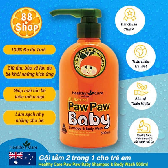 Sữa tắm gội đu đủ Paw Paw Baby Healthy Care 500ml an toàn không cay mắt cho bé