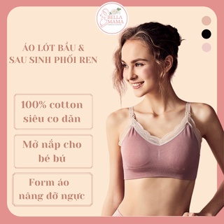 Áo Lót Bầu/Sau Sinh Không Gọng Chống Chảy Xệ Chất Liệu Siêu Mềm Mại Pha Ren, Mở Nắp Cho Con Bú Bella Mama A03