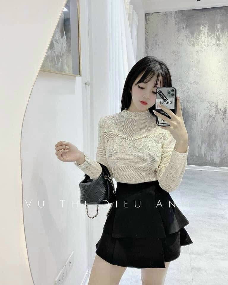 Áo sơ mi ren cổ bèo pha viền hàng đẹp