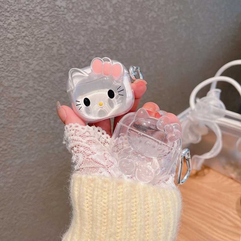 Vỏ Bảo Vệ Hộp Sạc Tai Nghe AirPods 2 1 3 Pro Bằng TPU Mềm Trong Suốt Họa Tiết Hello Kitty Dễ Thương