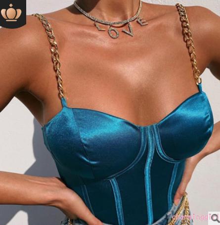 Áo croptop cắt thấp dây mắt xích màu trơn gợi cảm cho nữ