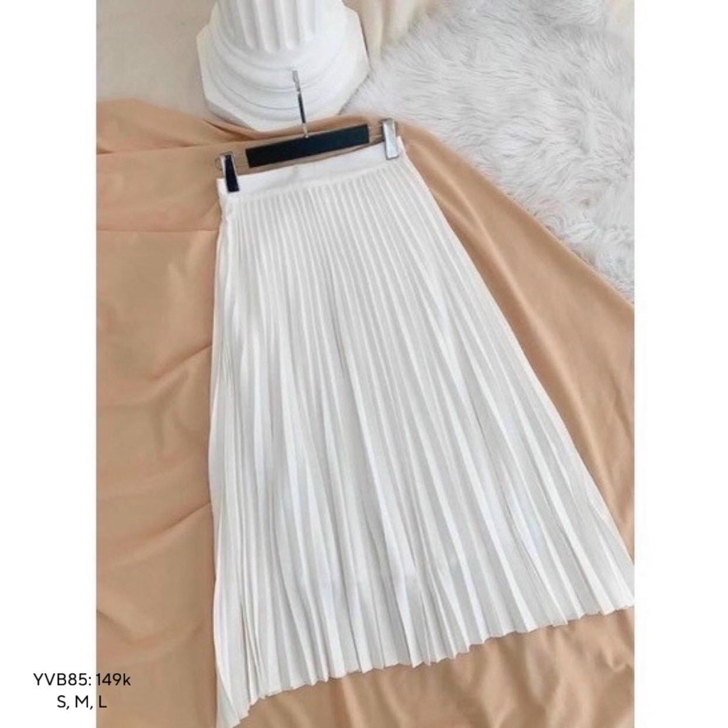Chân váy dài xếp ly kiểu váy midi cạp cao phong cách công sở  CHIBEST YVB85