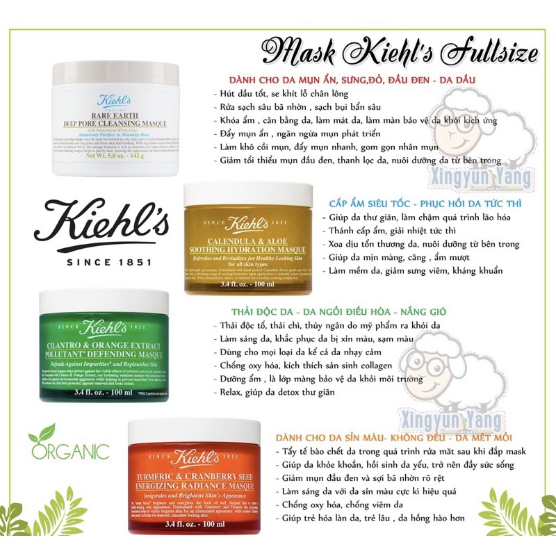 Mặt nạ Kiehl's - Minisize Mặt nạ Đất Sét -  Mặt Nạ Hoa Cúc - Mặt Nạ Bơ - Mặt Nạ Nghệ