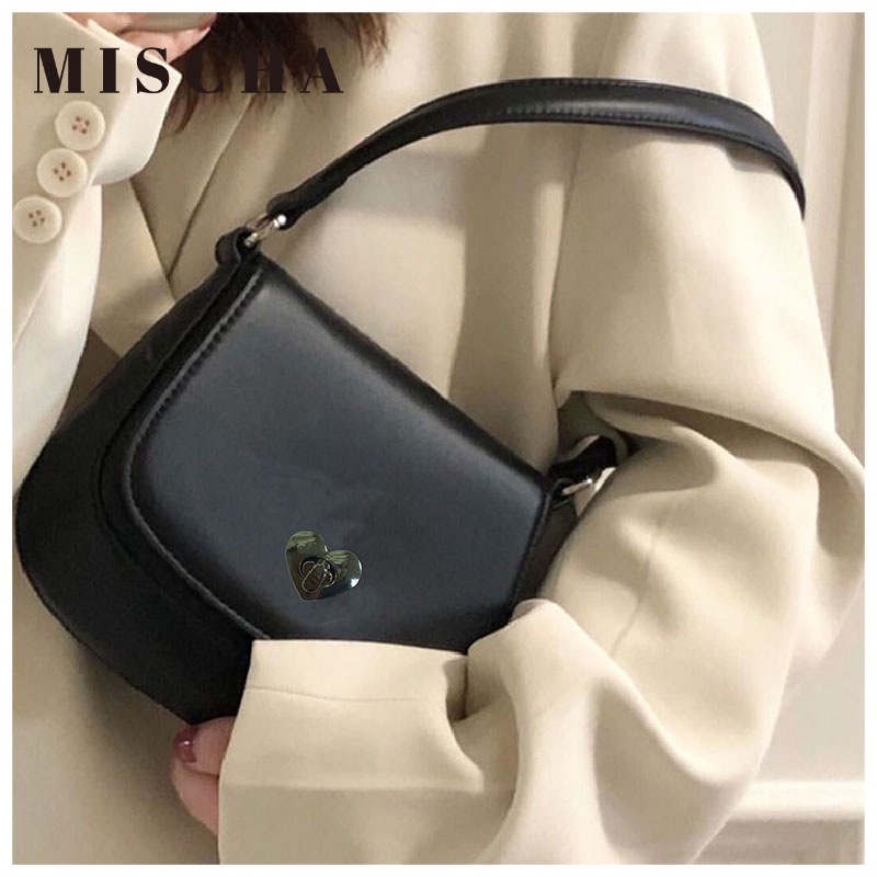 Mischa Túi Đeo Vai mini Bằng Da PU Màu Trơn Kiểu Pháp Đơn Giản