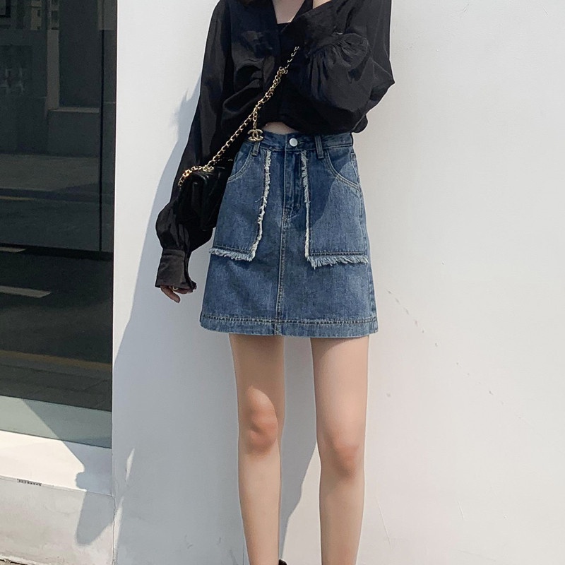Chân Váy Denim Lưng Cao Thiết Kế Quyến Rũ Dễ Phối Đồ Thời Trang Mùa Hè Cho Nữ