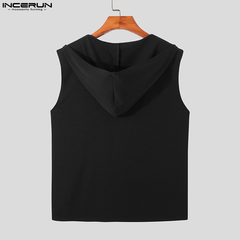 INCERUN Áo Hoodie Cổ Chữ V Dáng Rộng Phong Cách Retro Thời Trang Mùa Hè Giản Dị Dành Cho Nam