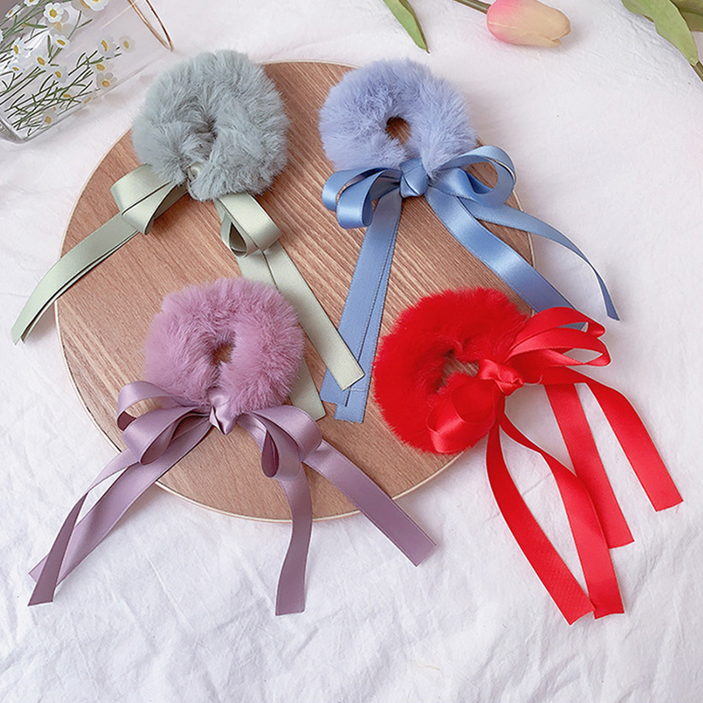 Dây Buộc Tóc Co Giãn Phối Lông Thời Trang Cho Nữ