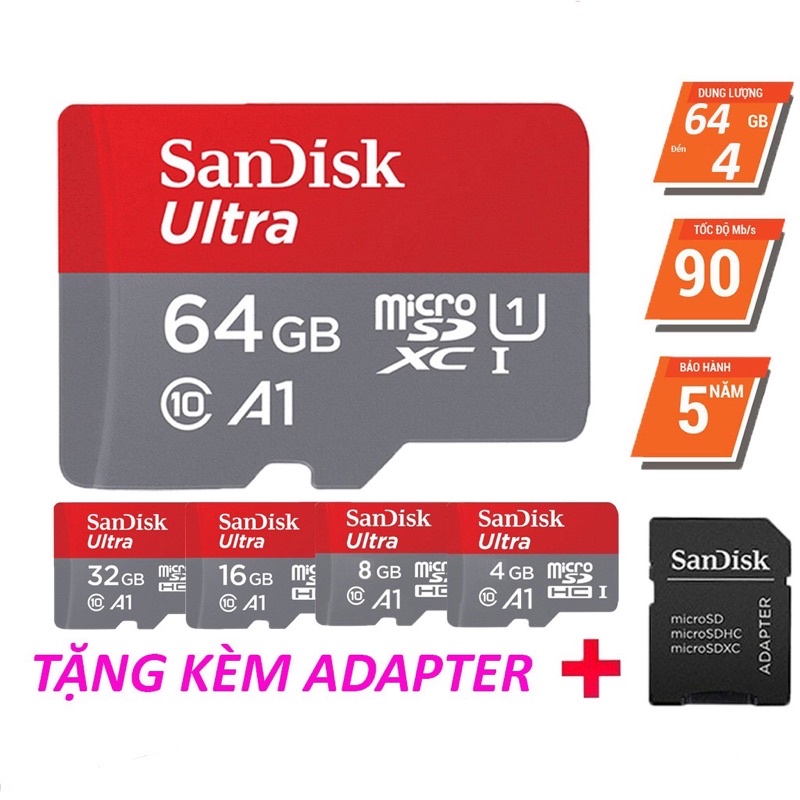 Thẻ nhớ SD Sandisk 32G 64G Ultra Class 10 và Extreme Pro tốc độ cao 4K cho máy ảnh máy quay KARPINO