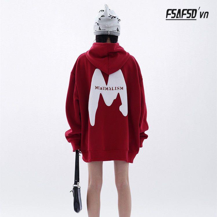 Áo Hoodie 100% Cotton Hai Lớp In Chữ M Phong Cách Mỹ Mới