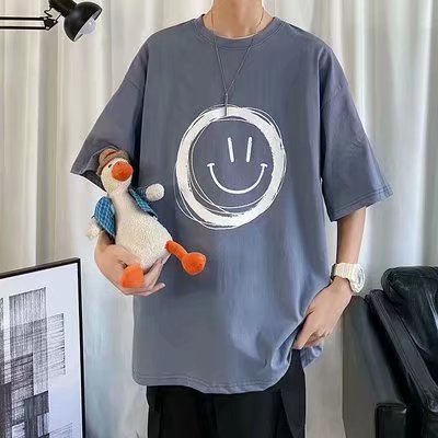 Áo Thun Tay Ngắn Dáng Rộng In Hình Biểu Tượng Cảm Xúc Kiểu Hip-Hop Đường Phố Hàn Quốc Cá Tính Cho Nam