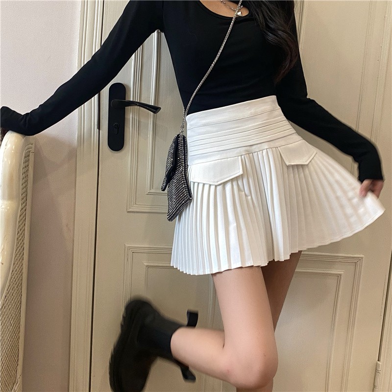 [HÀNG CÓ SẴN] Chân váy xếp ly đen trắng túi nắp hàng Quảng Châu | BigBuy360 - bigbuy360.vn