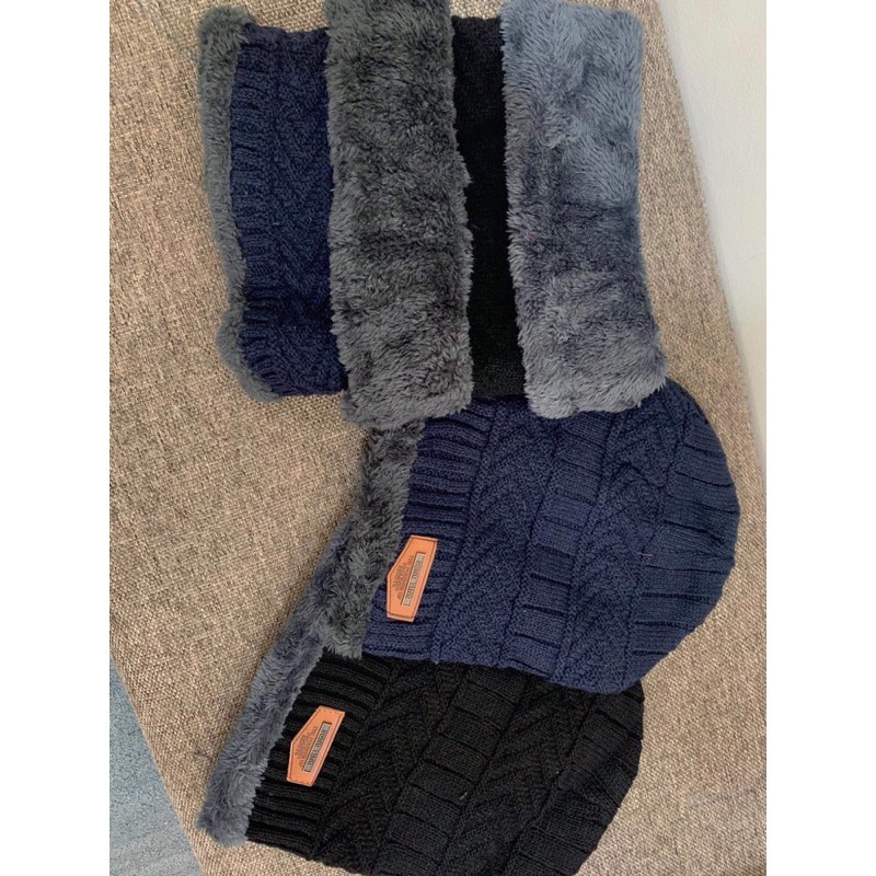 Set mũ len khăn cổ lót lông