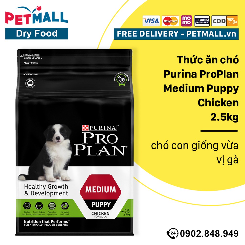 Thức ăn chó Purina PRO PLAN Medium Puppy Chicken 2.5kg - chó con giống vừa vị gà, chứa sữa non hỗ trợ tiêu hoá Petmall