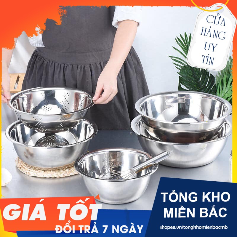 Bộ 5 chậu rửa inox cao cấp-Rổ chậu rửa hoa quả inox(Tổng Kho MB)