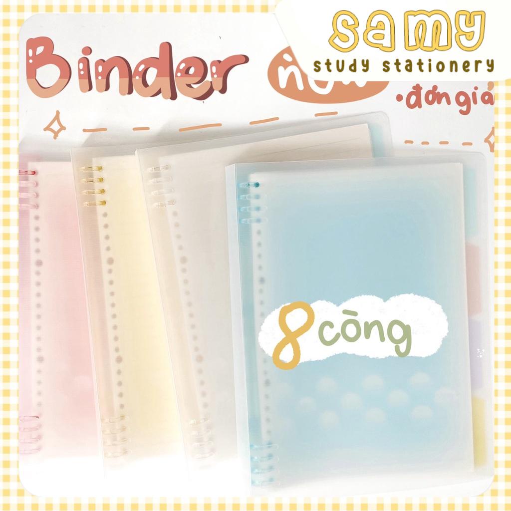 SỔ CÒNG BINDER 8 CÒNG SIZE B5 MÀU SẮC PASTEL CÓ SẴN GIẤY TAKE NOTE BULLET JOURNAL